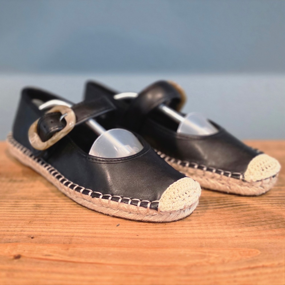 Frye and Co Womens‎ Jatani Espadrille Mary Jane Black Buckle Flats 7.5M